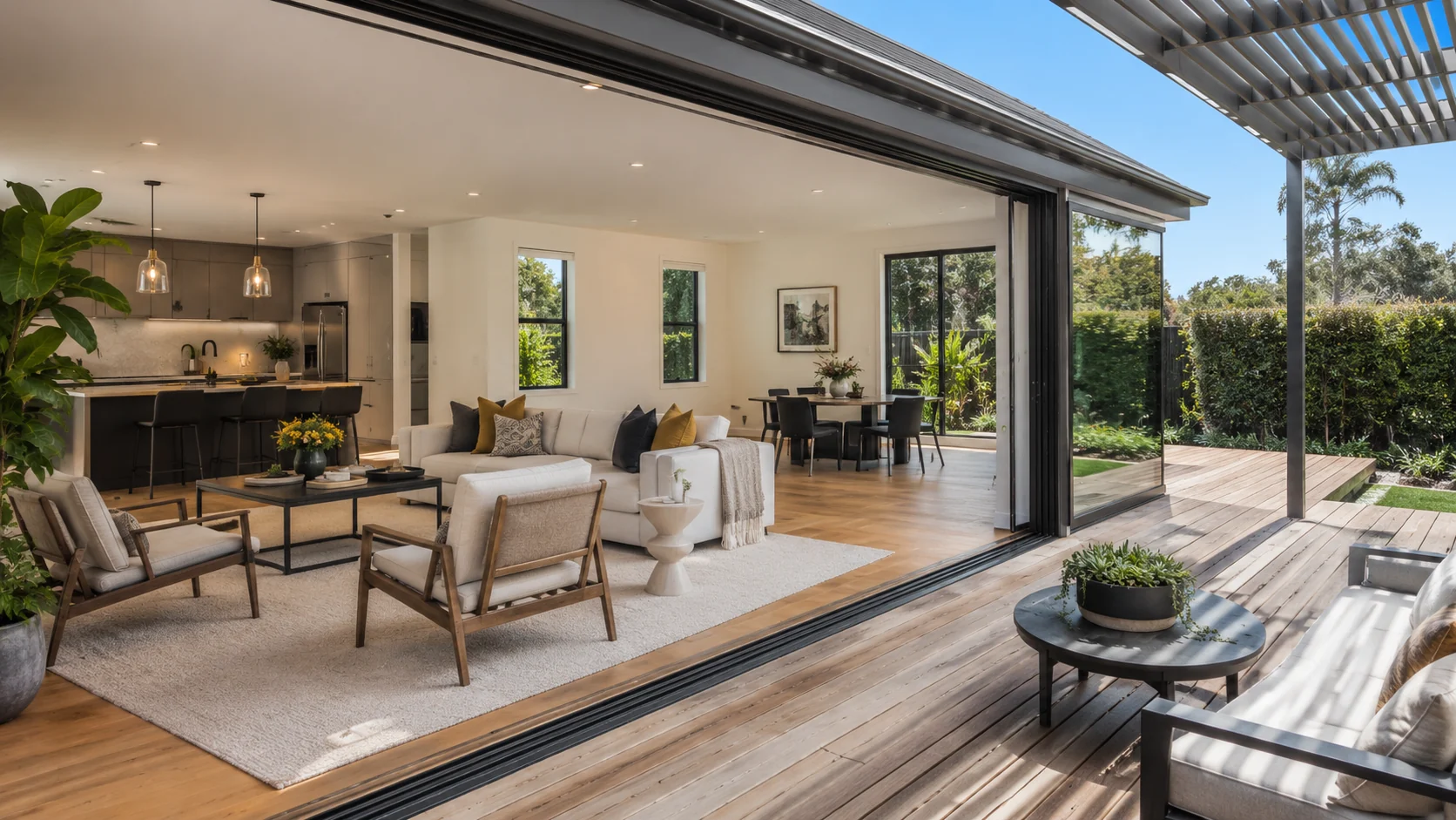 AI-generated concept of a modern indoor-outdoor home extension