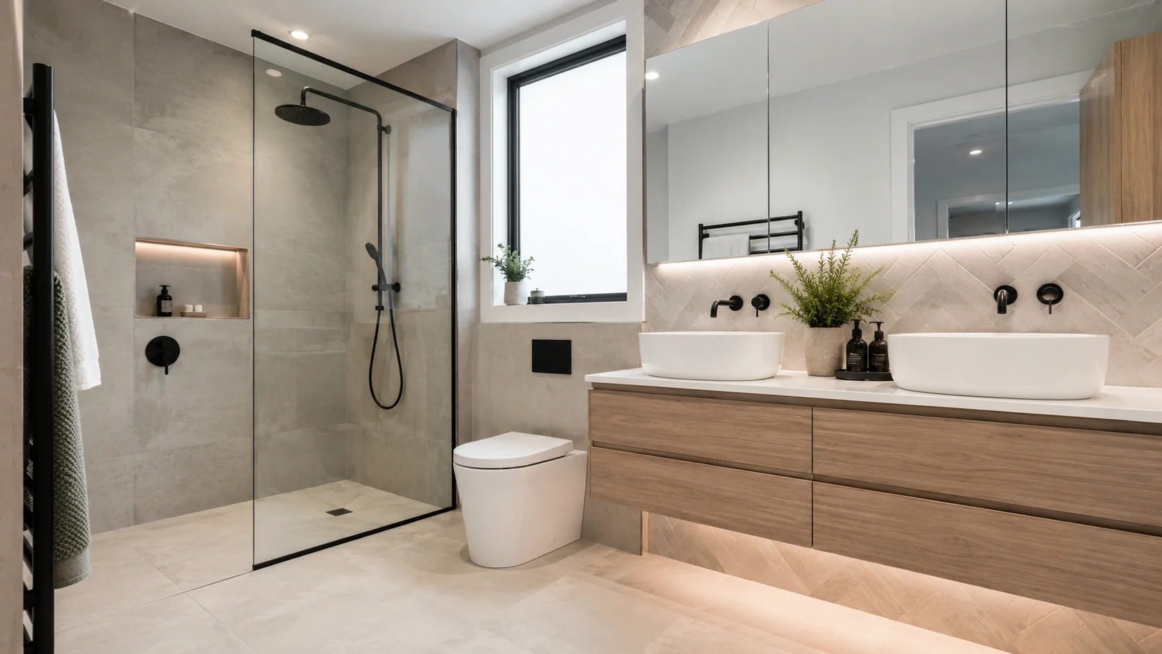 AI-generated concept of a modern bathroom renovation